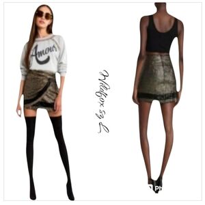 NWT Wildfox Sydney Gold Metallic Sequin Border Stripe Mini Skirt Size L 